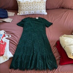 Bohme Emerald Green Ruffled Midi Dress Wedding Guest